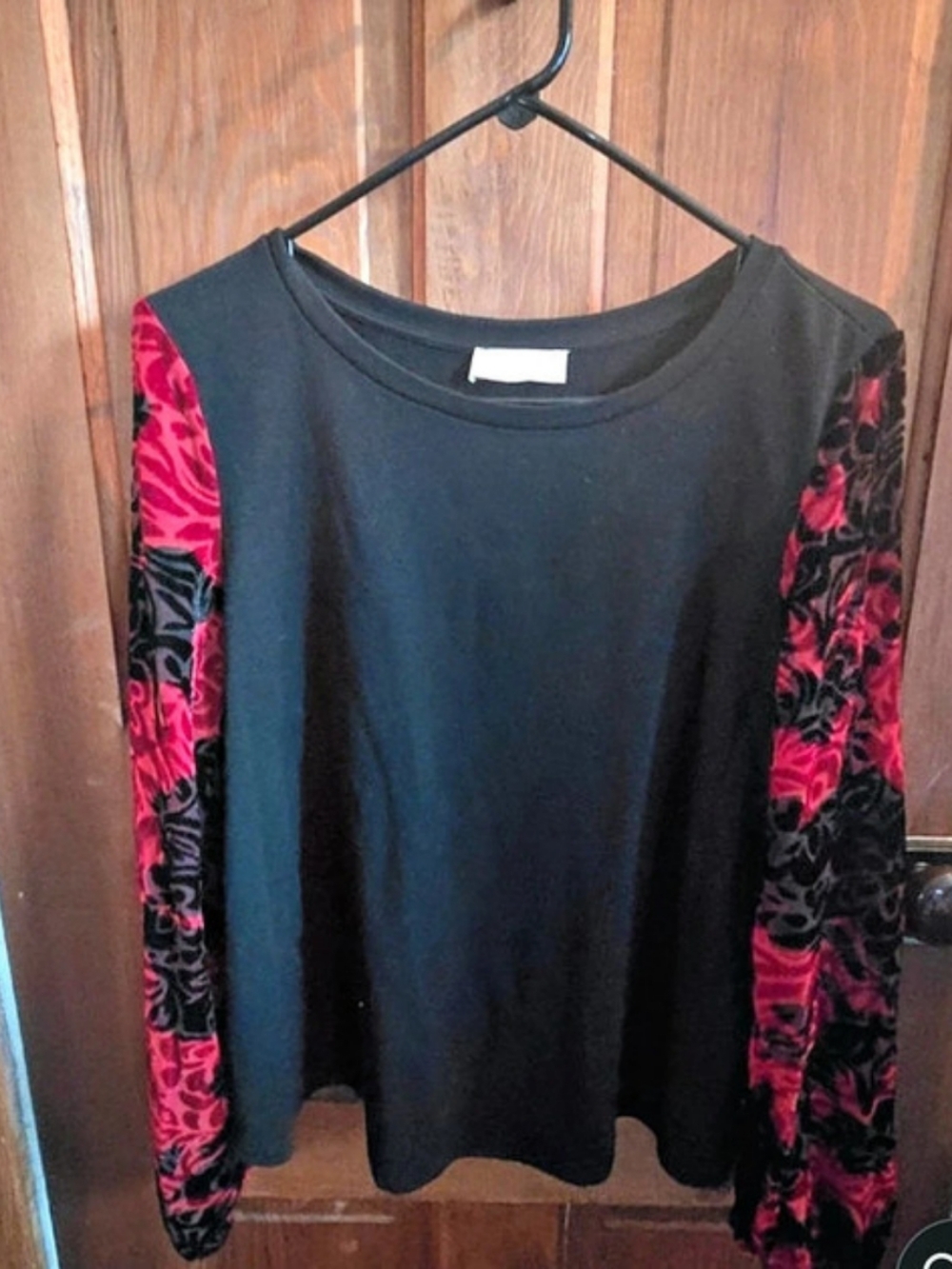 Second State Floral Sleeve Top Black & Red Size Large
